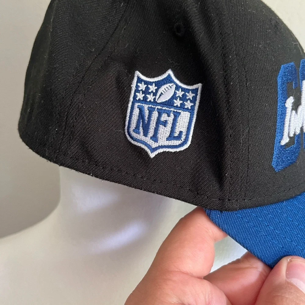 Men’s Black and Blue Indianapolis Colts New Era NFL Fitted Hat Size Small/Medium